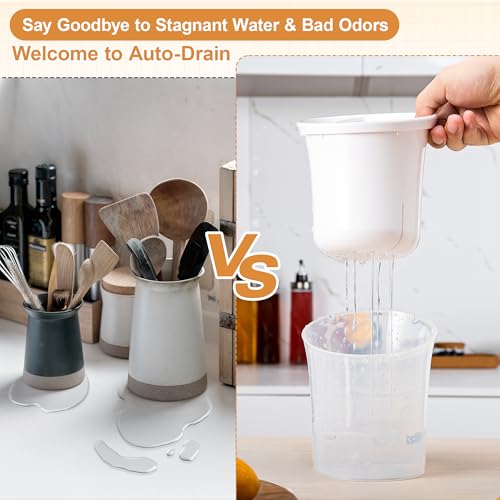 Imncya Utensil Holder: 2-In-1 Kitchen Organizer with Drain - Space Saving Rack for Forks, Spoons & Whisk