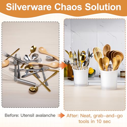 Imncya Utensil Holder: 2-In-1 Kitchen Organizer with Drain - Space Saving Rack for Forks, Spoons & Whisk