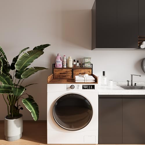 Unionly 2-Tier Washer Dryer Countertop with Shelf & Fabric Drawer - Laundry Topper for Washer Dryer Storage Organization