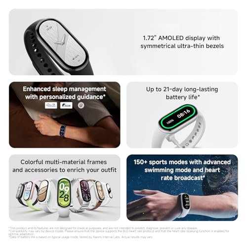 XIAOMI Smart Band 10 Fitness Tracker, 44mm AMOLED Display, Long Battery, 150 Sports Modes - Glacier Silver