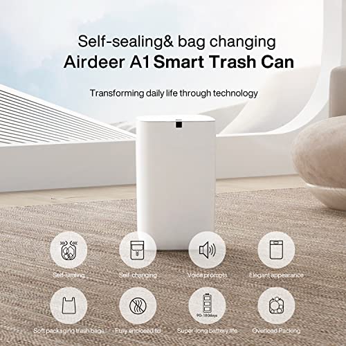 Airdeer 4 Gallon Automatic Self-Sealing Trash Can with Motion Sensor - Touchless Garbage Bin for Kitchen, Bathroom, Office
