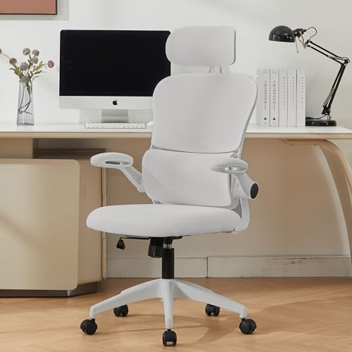 Vigosit Ergonomic Mesh Office Chair: High Back, Lumbar Support, 3D Headrest, PU Wheels - 400 lbs Capacity, White
