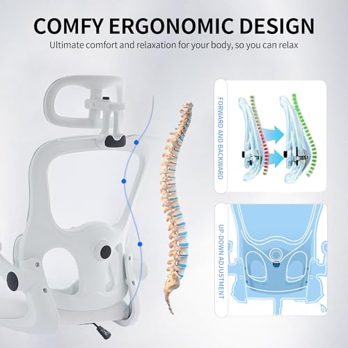 Vigosit Ergonomic Mesh Office Chair: High Back, Lumbar Support, 3D Headrest, PU Wheels - 400 lbs Capacity, White