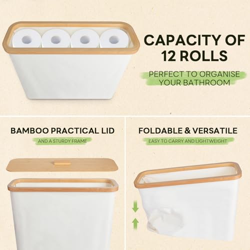 Bamboo Toilet Paper Storage Basket: Holds 13 Rolls, Bathroom Organizer & Dispenser