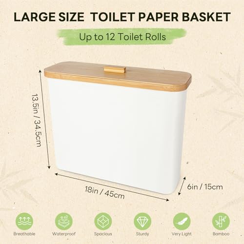 Bamboo Toilet Paper Storage Basket: Holds 13 Rolls, Bathroom Organizer & Dispenser