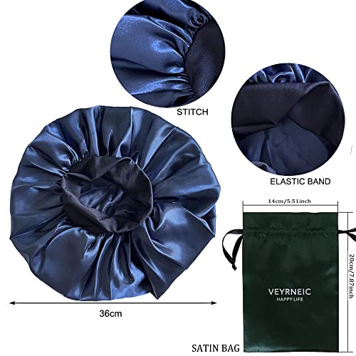 VEYRNEIC Satin Hair Bonnet for Black Women, Wide Elastic Band, Silk, Night Sleep Cap, Braids, Shower Cap, Chemo Cap, Storage Bag