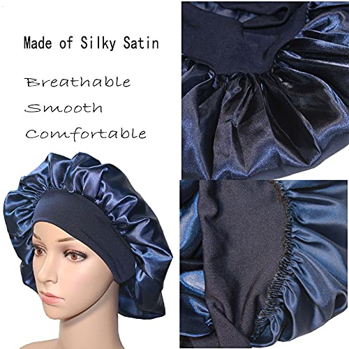 VEYRNEIC Satin Hair Bonnet for Black Women, Wide Elastic Band, Silk, Night Sleep Cap, Braids, Shower Cap, Chemo Cap, Storage Bag