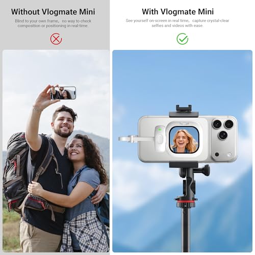 Vlogmate Mini Selfie Screen with Phone Holder for Rear Camera - Ideal for Vlogging, Live Streaming, and TikTok - Compatible with iPhone