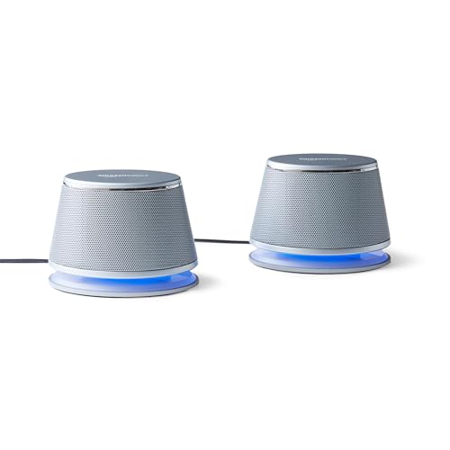 Amazon Basics Stereo Speakers 2.0 for PC & Laptop, 3.5mm Aux, USB-Powered - Silver