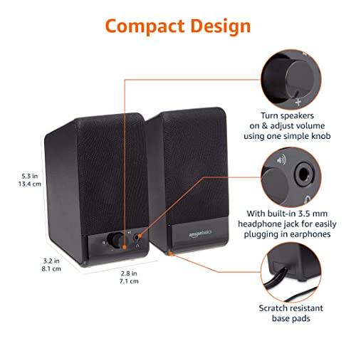 Amazon Basics Computer Speakers USB-Powered for Desktop Laptop - Black