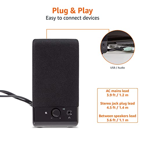Amazon Basics Computer Speakers USB-Powered for Desktop Laptop - Black