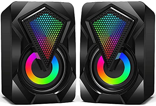 NJSJ Desktop Computer Speakers: USB Stereo 2.0, Aux Input, Portable Mini Speaker for Laptop, Smartphones, MAC, RGB Lights