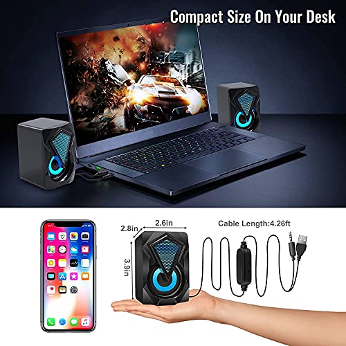 NJSJ Desktop Computer Speakers: USB Stereo 2.0, Aux Input, Portable Mini Speaker for Laptop, Smartphones, MAC, RGB Lights