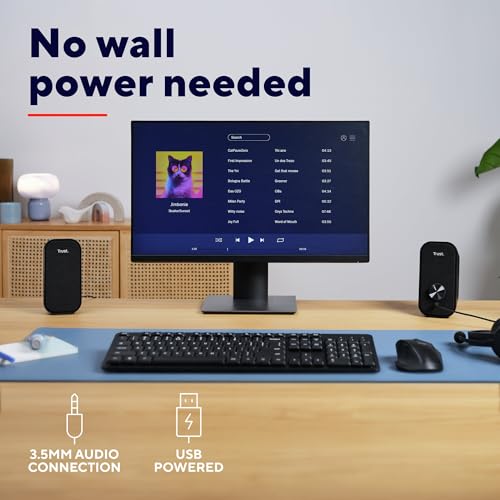 Trust Orada 2.0 PC Speakers: Compact 12W USB Stereo Set, 3.5mm AUX, Headphone Connection, Fabric Front - Black