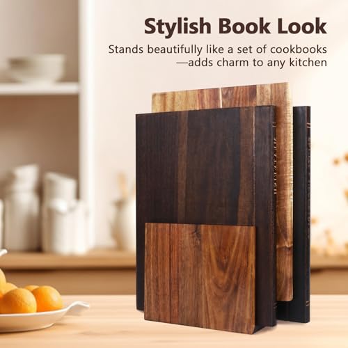 Acacia Book Cutting Board Set with Stand, Decorative Kitchen Boards - Unique Gift