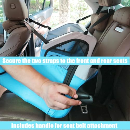 Tyalez Portable Pet Crate for Car Travel, Foldable Dog & Cat Carrier with Seatbelt & Headrest Strap, Soft-Sided Kennel