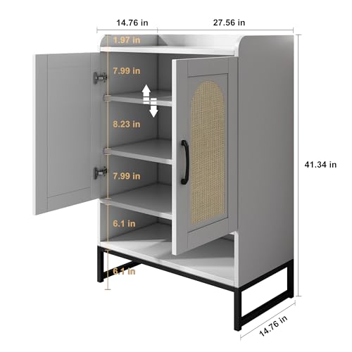 dizpusha Wooden Shoe Cabinet: 2 Rattan Doors, Adjustable Shelves