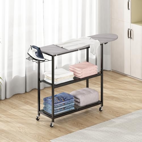 GILLAS 2-Tier Ironing Board with Storage Basket, Rustic Stand