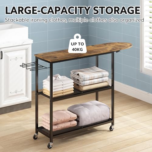 GILLAS 2-Tier Ironing Board with Storage Basket, Rustic Stand