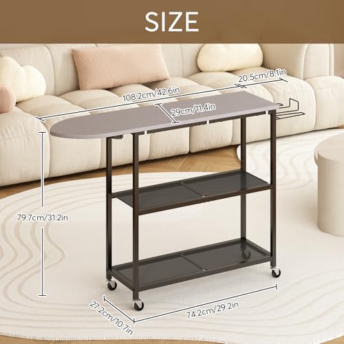 GILLAS 2-Tier Ironing Board with Storage Basket, Rustic Stand