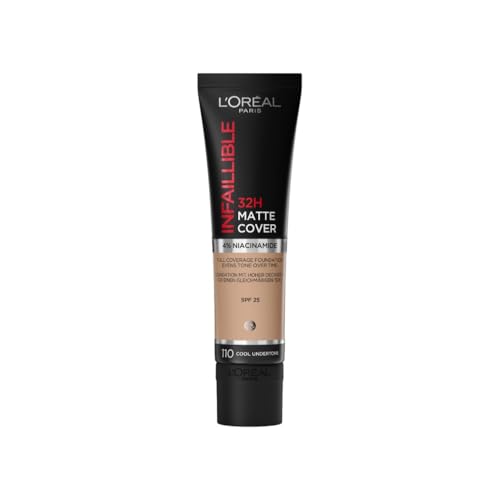 L'Oreal Paris Liquid Foundation: Long Lasting with Niacinamide, SPF 25, Natural Finish - 20 Shades, Infallible 32H Matte Cover