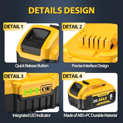 DeWalt 20V Max Battery 8000mAh 2-Pack, DCB206 DCB200 DCB201 - Lithium ion Tools & Chargers