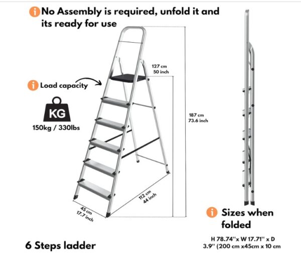 Aluminium Stepladder with Non-Slip Wide Step - Image 3