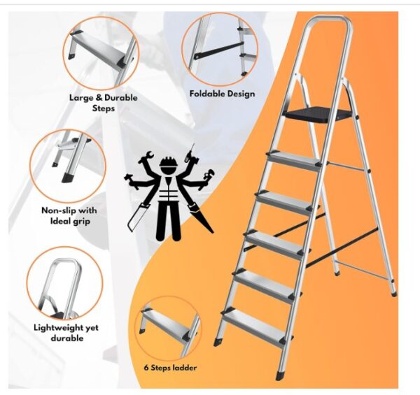 Aluminium Stepladder with Non-Slip Wide Step - Image 2