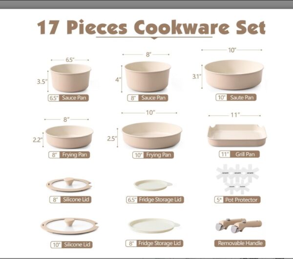 SENSARTE 17 Piece Ceramic Pots and Pans Set - Image 4