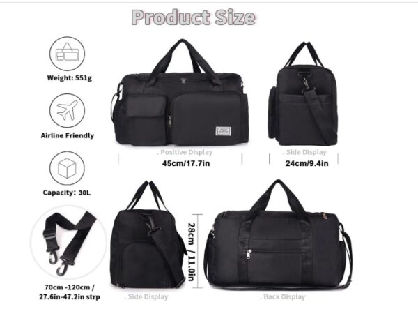 FIORETTO Womens Mens Sports Gym Bag - Image 3