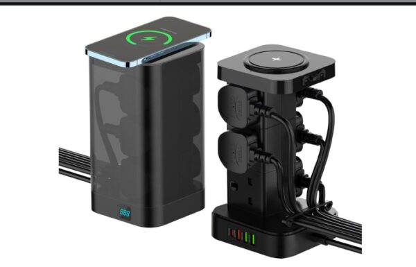 Tower Extension Lead with USB C Slot & Wireless Charger