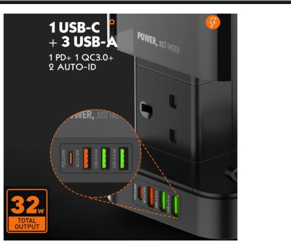 Tower Extension Lead with USB C Slot & Wireless Charger - Image 3