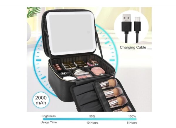 Travel Makeup Bag with LED Mirror - Image 2