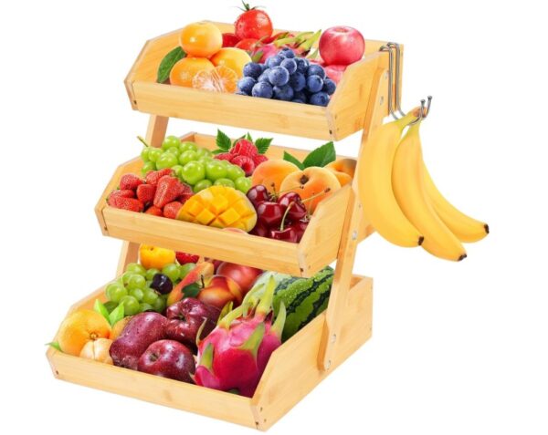 3-Tier Bamboo Fruit Basket Bowl Holder