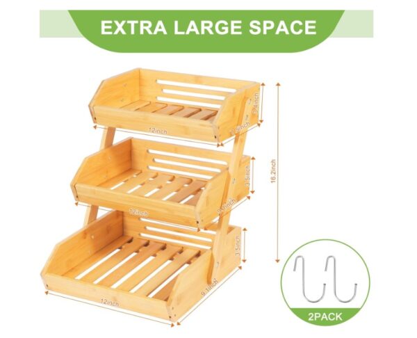 3-Tier Bamboo Fruit Basket Bowl Holder - Image 2