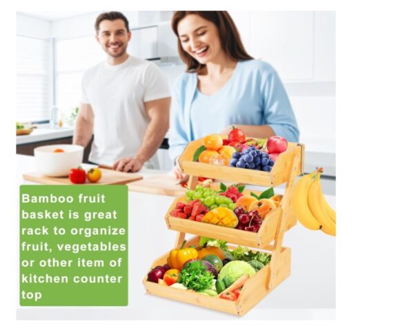3-Tier Bamboo Fruit Basket Bowl Holder - Image 4