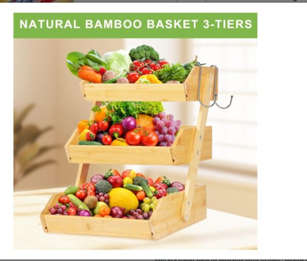 3-Tier Bamboo Fruit Basket Bowl Holder - Image 3