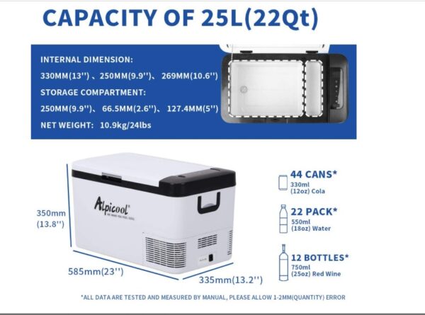 Alpicool K25 25L Compressor Car Fridge Freezer - Image 4