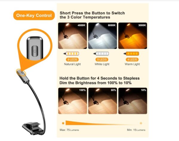 Gritin 9 LED Clip on Book Light - Image 3