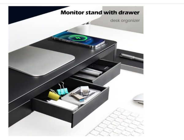 Meatanty 3 In 1 Monitor Stand Riser with 2 Storage Drawers - Image 3