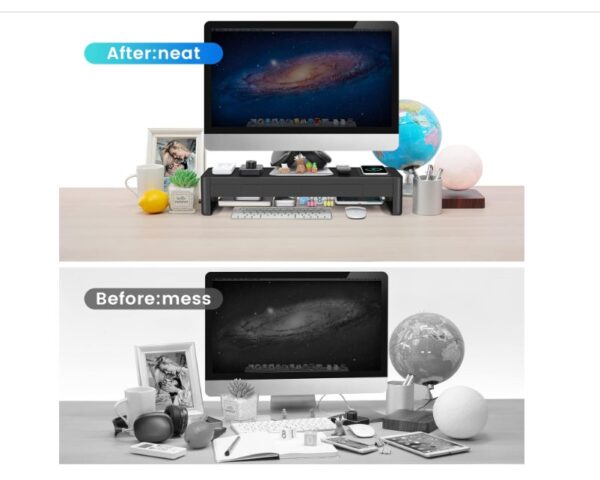 Meatanty 3 In 1 Monitor Stand Riser with 2 Storage Drawers - Image 2