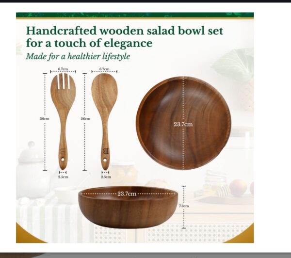 Wooden Salad Bowl Set - Image 3