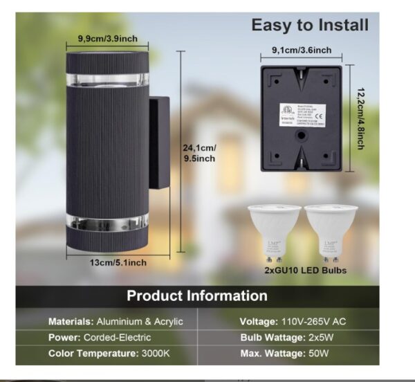 LMP Outdoor Wall Lights Mains Powered - Image 2