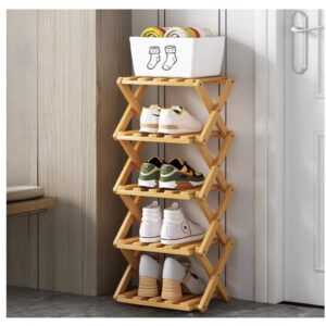 5 Tier Foldable Bamboo Shoe Rack
