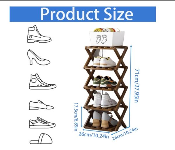5 Tier Foldable Bamboo Shoe Rack - Image 3