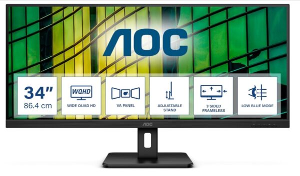 AOC U34E2M - 34" QHD Monitor, 100Hz, VA, 4ms, Low blue Light