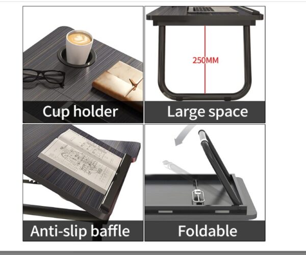 Laptop Bed Table with Foldable Legs & Cup Slot - Image 3