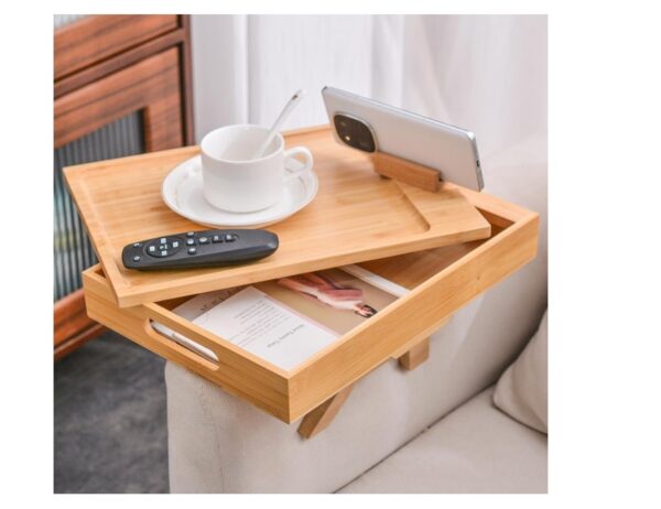 Sofa Arm Tray Table with Storage Box