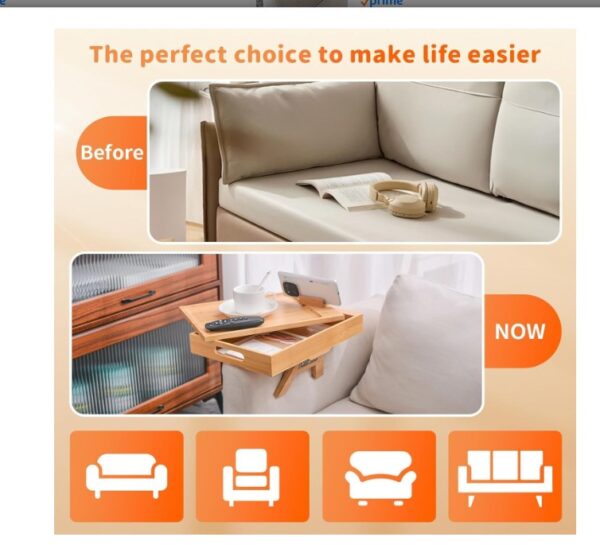 Sofa Arm Tray Table with Storage Box - Image 4