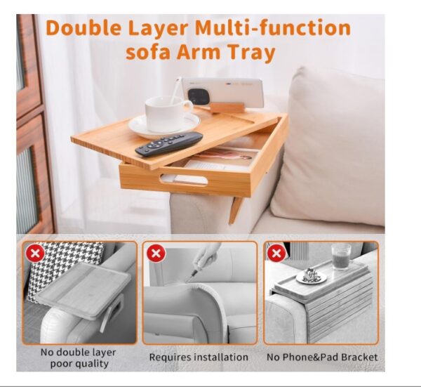 Sofa Arm Tray Table with Storage Box - Image 2